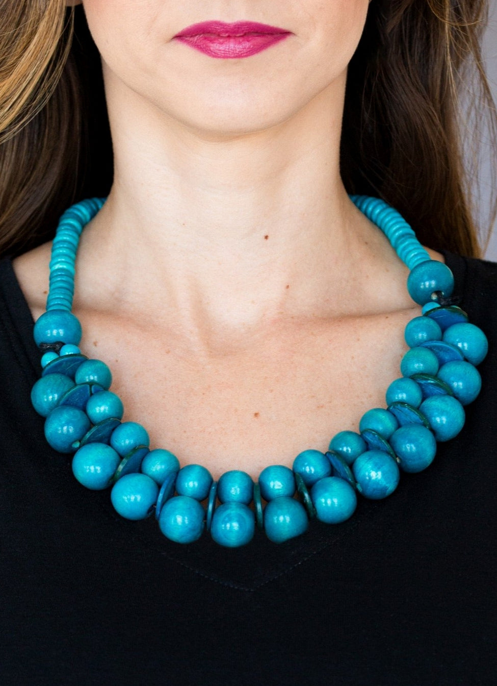 Caribbean Cover Girl Blue Wooden Necklace Set*