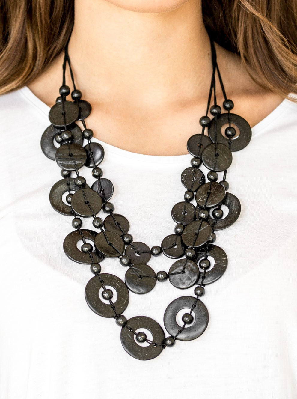 Catalina Coastin' Black Wooden Disc Necklace Set
