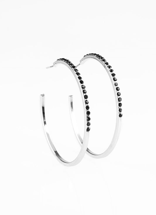 Chic Classic Silver and Black Hoop Earrings