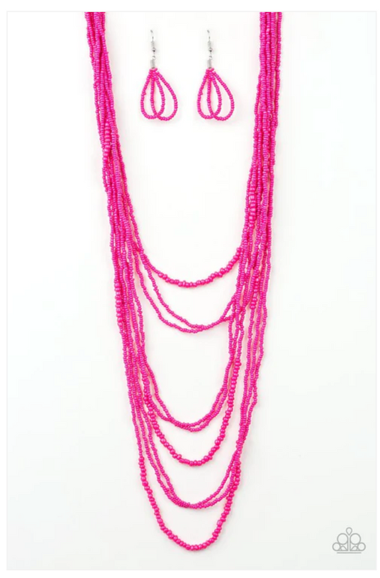 Totally Tonga Pink Seed Bead Necklace Set