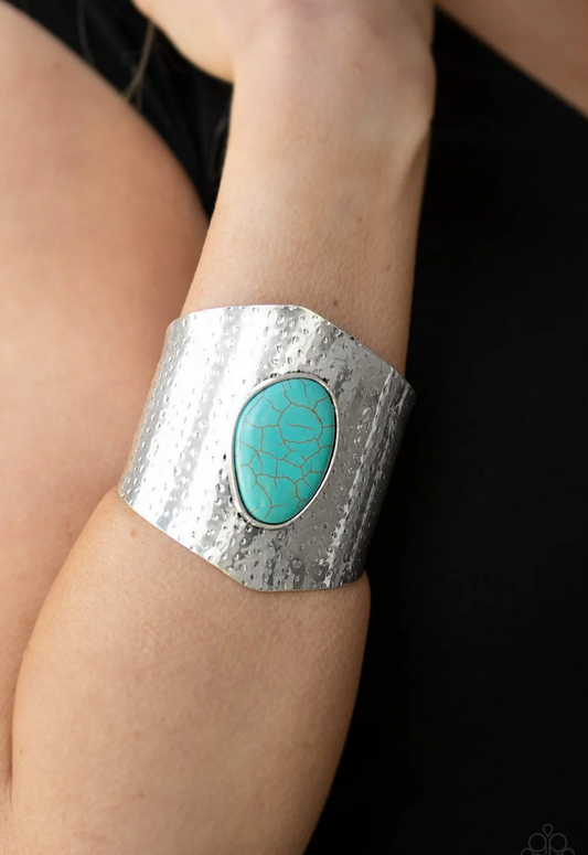 Casual Canyoneer Silver and Teal Cuff Bracelet