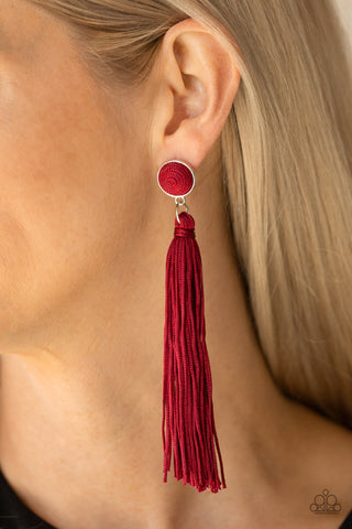 Tightrope Tassel Red Earring