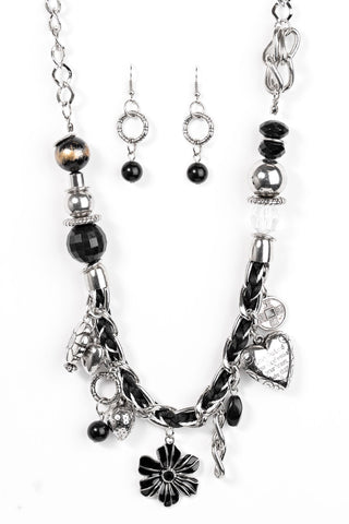 Black and Silver Charm Necklace Set