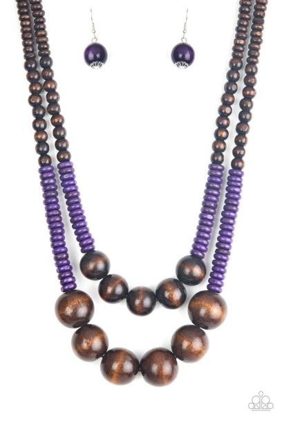 Cancun Cast Away Purple Wooden necklace