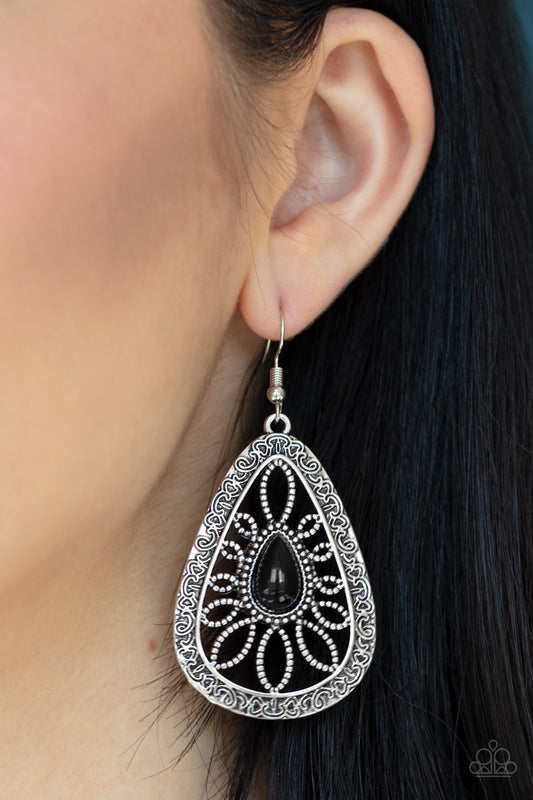Floral Frill Black Earrings