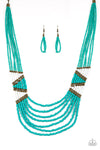 Kickin It Outback Teal Blue Seed-Bead Necklace Set