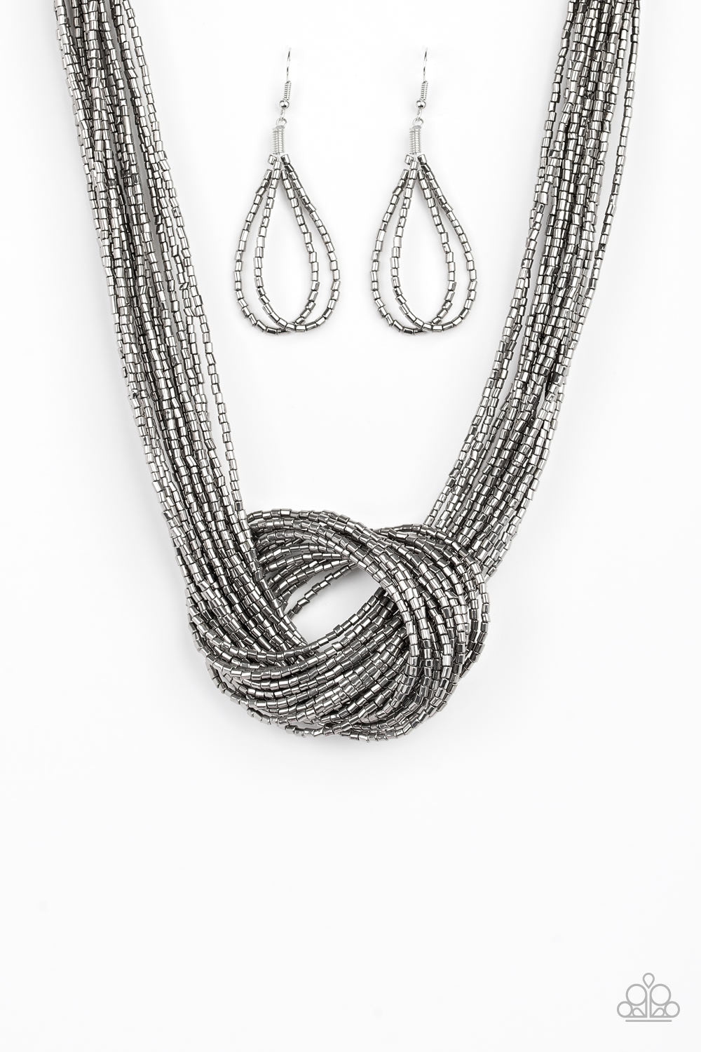 Knotted Knockout Gunmetal/ Black Necklace Set