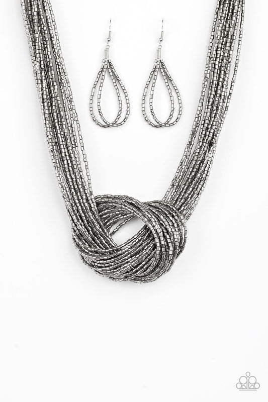 Knotted Knockout Gunmetal/ Black Necklace Set