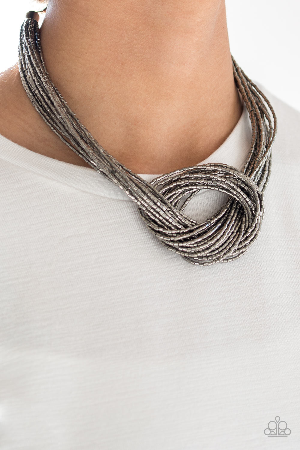 Knotted Knockout Gunmetal/ Black Necklace Set