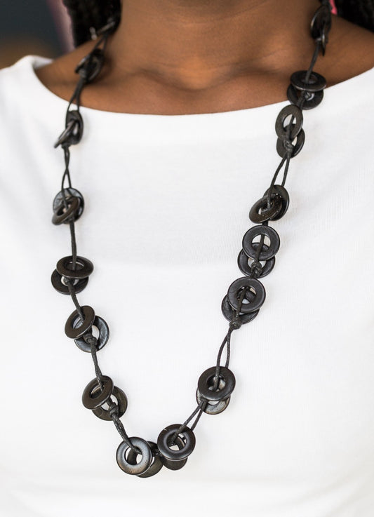 Black Wooden Disc Necklace Set
