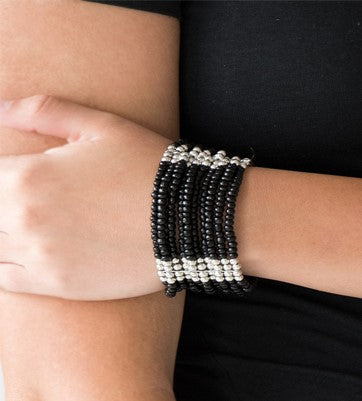 Black and Silver Seed-Bead Bracelet*
