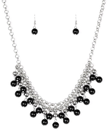 Black and Beaded Silver Necklace Set