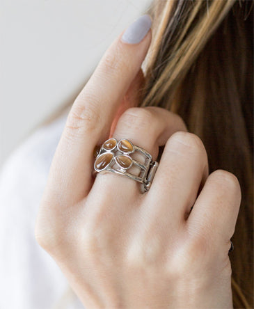 Modern Moonwalk with TearDrop Stones Brown Ring