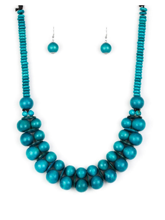 Caribbean Cover Girl Blue Wooden Necklace Set*