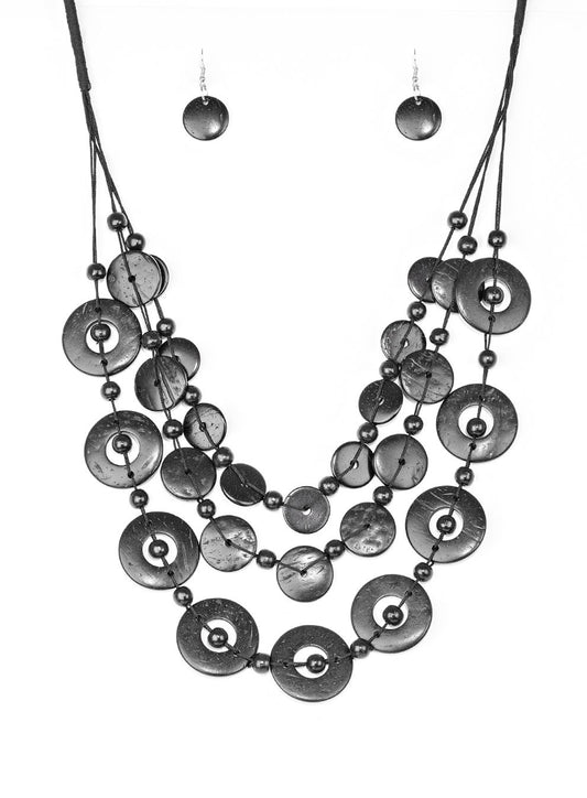 Catalina Coastin' Black Wooden Disc Necklace Set