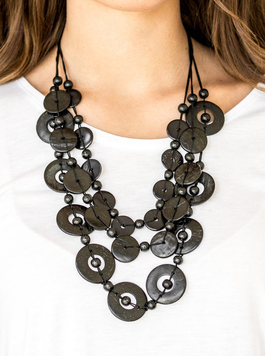 Catalina Coastin' Black Wooden Disc Necklace Set