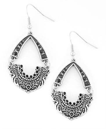 Drop-Style Black and Silver Earrings