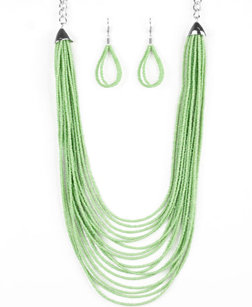 Lime Green Seed-Bead Necklace Set