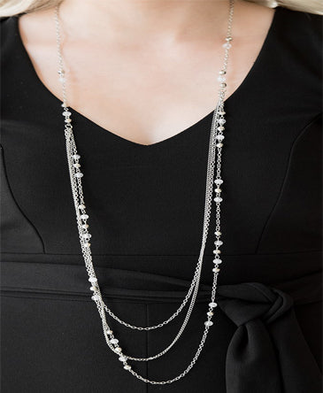 Long Silver Drop-Style Beaded Necklace Set
