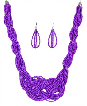 Purple Seed-Bead Necklace Set