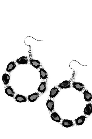 Ring Around the Rhinestones-Black Earrings
