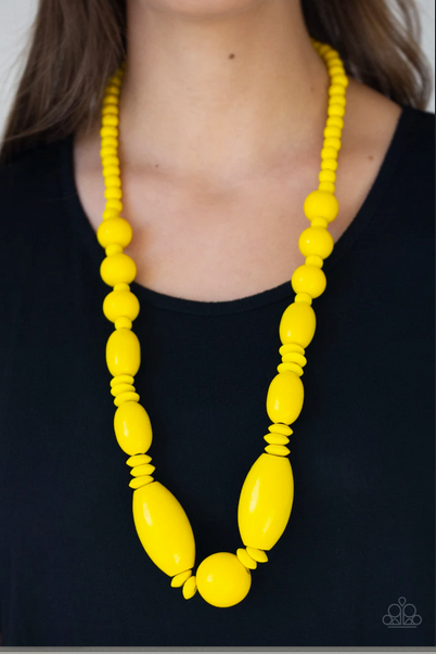 Summer Breezin Yellow Wooden Necklace Set