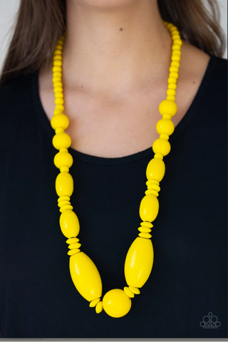 NR* Summer Breezin Yellow Wooden Necklace Set