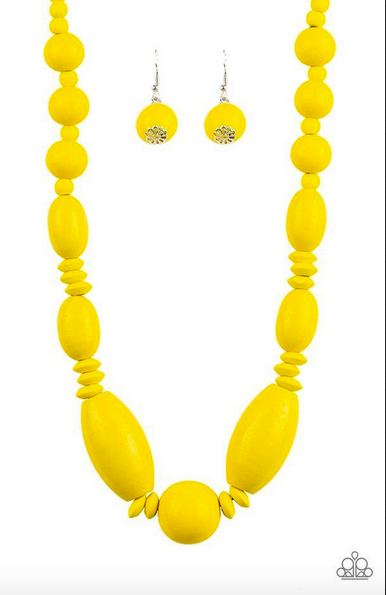 Summer Breezin Yellow Wooden Necklace Set