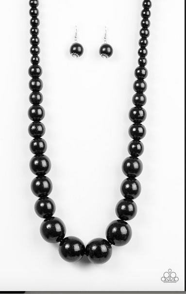 Effortlessly Everglades Black Wooden Necklace Set