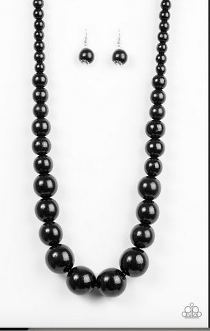 NR* Effortlessly Everglades Black Wooden Necklace Set