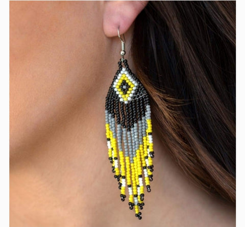 Windblown Wanderer Yellow Multi Seedbead Earrings