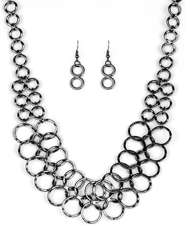 Gunmetal Disc Necklace Set