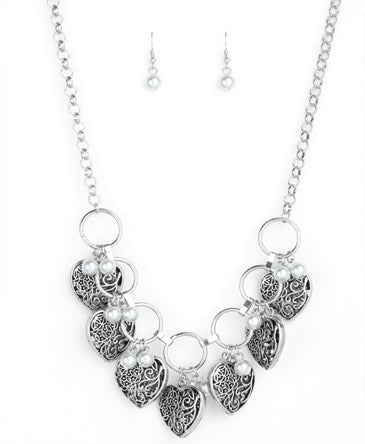 Silver Heart Charm Necklace Set