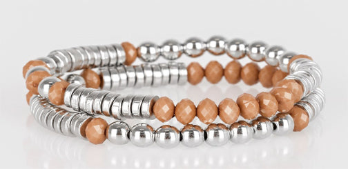 Tan and Silver Beaded Bracelet